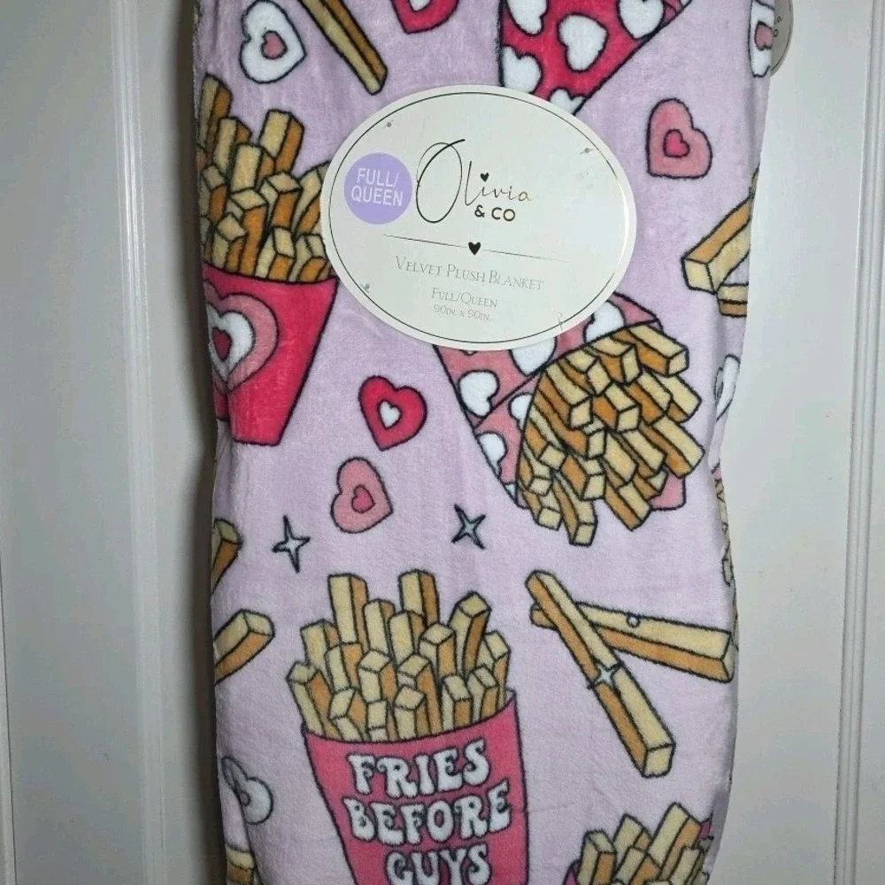 HUGE 90X90 Valentine Velvet‎ Plush Blanket Fries Befrore Guys NEW
